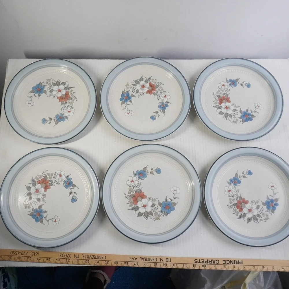 VTG Crowning Fashion Johann Haviland Dinner‎ Plates Floral Blue White Set of 6